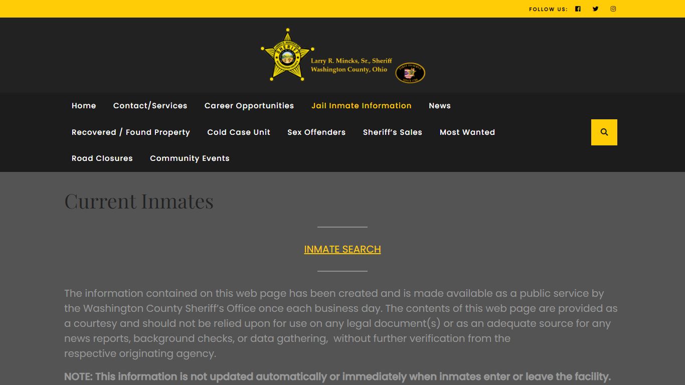 Current Inmates - Washington County Sheriff's Office